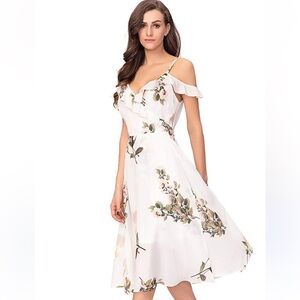 EUC Floral Printed Midi Cold‎ Shoulder Cocktail